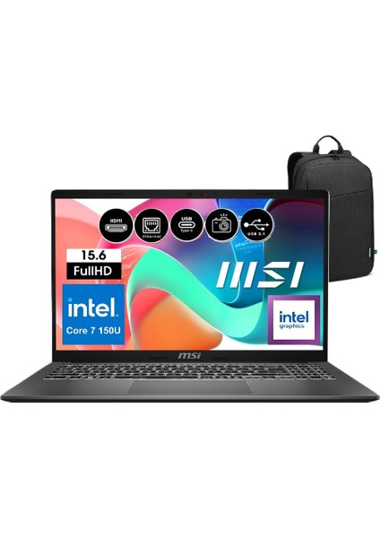 Msı Msı Modern 15 F1MG-632XTR Intel Core 7 150U 64GB 1tb SSD Windows 11 Pro 15.6" Fhd Taşınabilir Bilgisayar Snertech Çanta