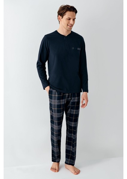 Büyük Beden Erkek %100 Pamuklu 4 Mevsim Kumaş Cepli Uzun Kol Ekose Pijama Takım fiyatları