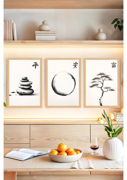 🖼️ Zen Temalı Çerçeve Görünümlü 3’lü Tablo Seti 🌟 CRVS1106 13 x 17