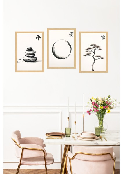 🖼️ Zen Temalı Çerçeve Görünümlü 3’lü Tablo Seti 🌟 CRVS1106 13 x 17 fırsatları