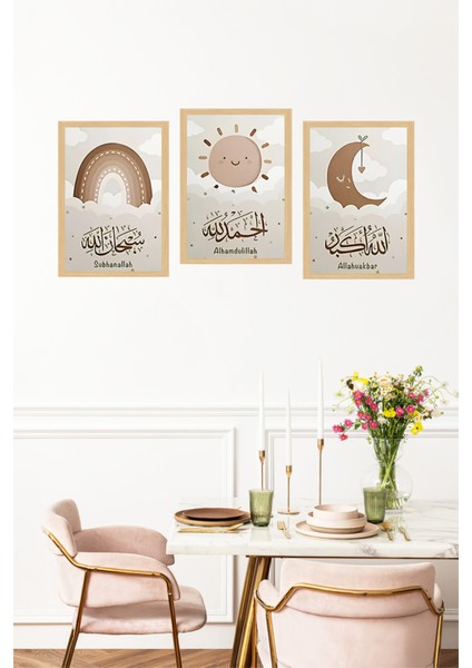 🌙 Gökkuşağı, Güneş ve Hilal Tasarımlı Çerçeve Görünümlü Tablo Seti 🌟 CRVS1093 13 x 17 fırsatları