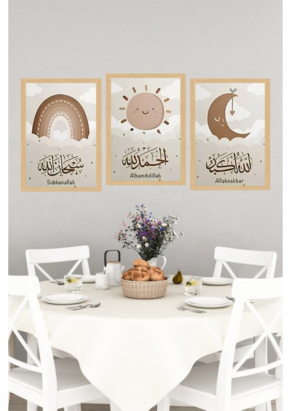 🌙 Gökkuşağı, Güneş ve Hilal Tasarımlı Çerçeve Görünümlü Tablo Seti 🌟 CRVS1093 13 x 17 indirimleri