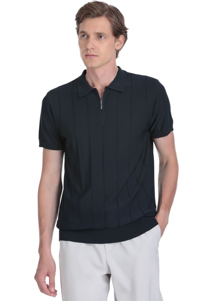 Lacivert Regular Fit Polo Yaka Rayon Tişört