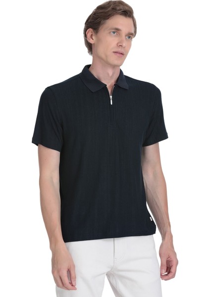 Lacivert Regular Fit Fermuarlı Polo Yaka Tişört