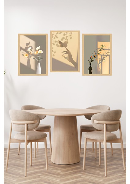 🌿 Gün Işığında Gölge Çiçekler ve Kelebek Temalı 3'lü Çerçeve Görünümlü Tablo Seti🌟 CRVS1100 13 x 17 fiyatları