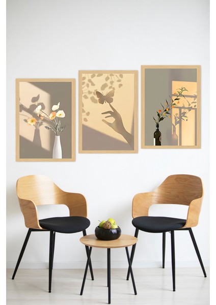 🌿 Gün Işığında Gölge Çiçekler ve Kelebek Temalı 3'lü Çerçeve Görünümlü Tablo Seti🌟 CRVS1100 13 x 17 modelleri