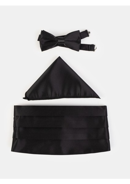Erkek Papyon Kuşak Mendil Set-Siyah