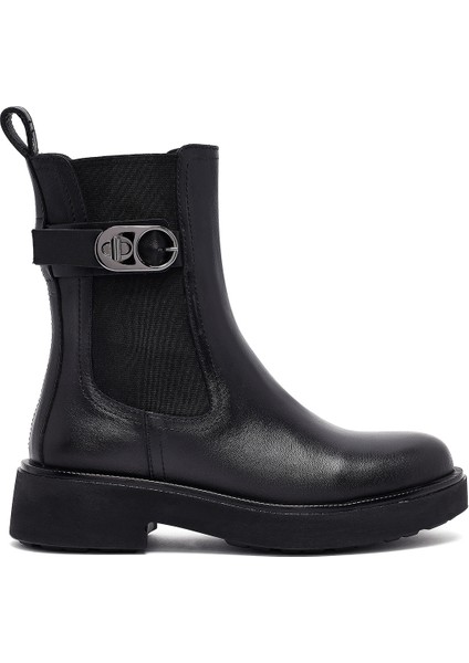 Kadın Siyah Kalın Tabanlı Deri Chelsea Bot 25WFD202018