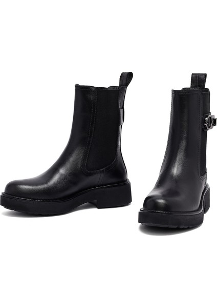 Kadın Siyah Kalın Tabanlı Deri Chelsea Bot 25WFD202018 modelleri