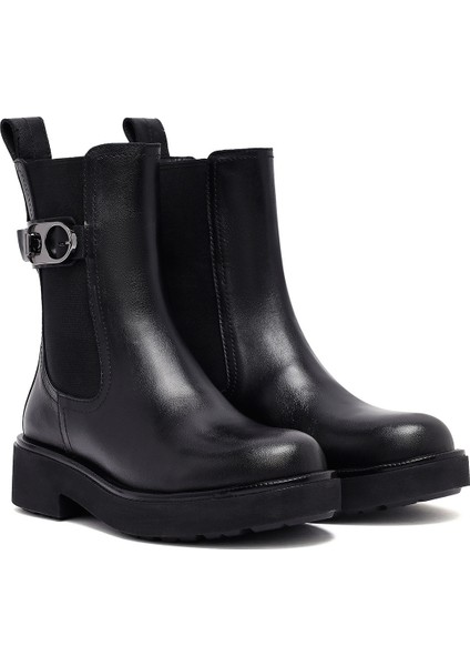 Kadın Siyah Kalın Tabanlı Deri Chelsea Bot 25WFD202018 fırsatları