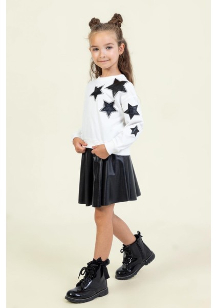 Kız Çocuk Deri Etekli Takım 4-9 Yaş Siyah