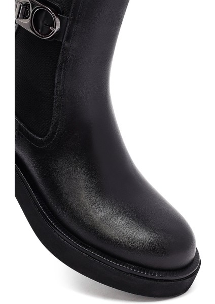 Kadın Siyah Kalın Tabanlı Deri Chelsea Bot 25WFD202018