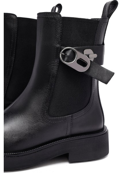 Kadın Siyah Kalın Tabanlı Deri Chelsea Bot 25WFD202018