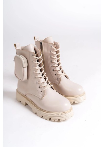 Gına Bağcıklı Fermuarlı Ortopedik Taban Çantalı Kadın Bot Kt - Krem fırsatları