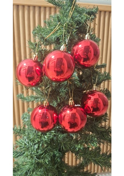 Yılbaşı Ağacı Süsü 6 cm Cici Kırmızı Küre Top Süs Parlak Süs Büyük Küre 6lı