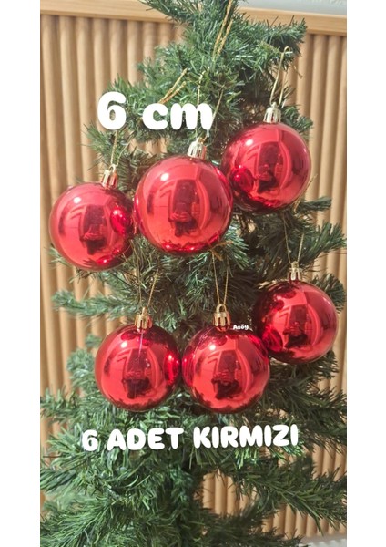 Yılbaşı Ağacı Süsü 6 cm Cici Kırmızı Küre Top Süs Parlak Süs Büyük Küre 6lı fiyatları