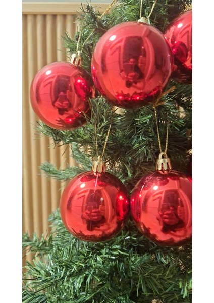 Yılbaşı Ağacı Süsü 6 cm Cici Kırmızı Küre Top Süs Parlak Süs Büyük Küre 6lı modelleri