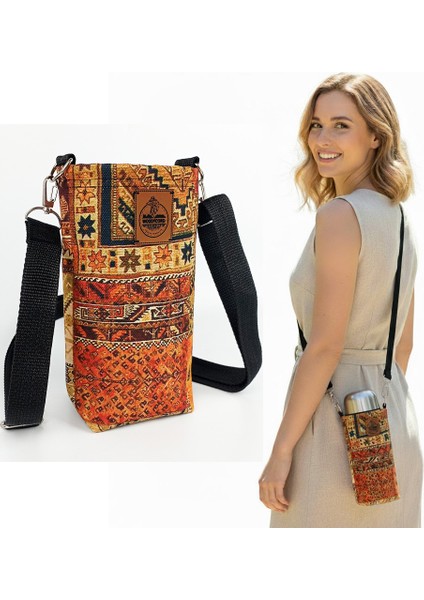 El Yapımı Etnik Kilim Desenli Termos Matara Kılıfı