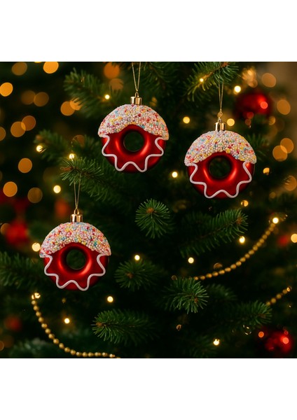 YILBAŞI SÜSÜ Pvc Kutu Içinde 6'lı Adet Donut Şeklinde Yılbaşı Ağaç Süsü-8cm Donut Yılbaşı Ağaç Süsü-6 Adet