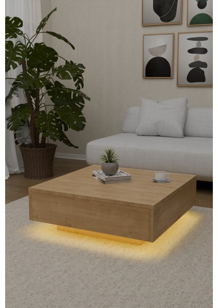 LED Işık Aydınlatmalı Uçan Kare Orta Sehpa Küp Sehpa Safir Meşe fiyatları