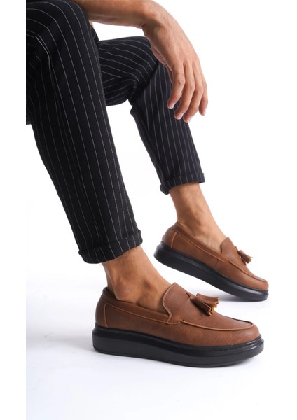 SLW154 Blaze Bağcıksız Püsküllü Cilt Erkek Günlük Spor Klasik Ayakkabı Cst - Taba modelleri