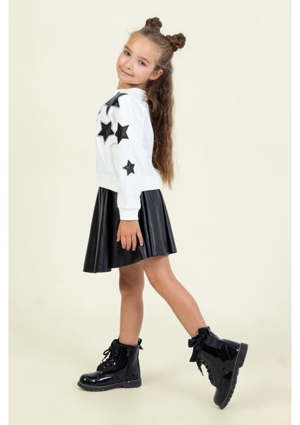 Kız Çocuk Deri Etekli Takım 4-9 Yaş Siyah modelleri