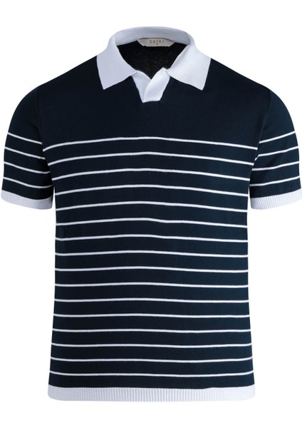 Lacivert Regular Fit Apaş Yaka Pamuklu Tişört