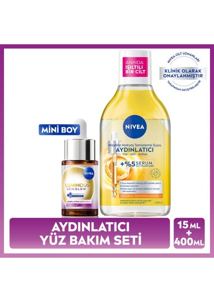 LUMINOUS630 Skin Glow Aydınlatıcı Serum 15ML ve Aydınlatıcı Micellar Makyaj Temizleme Suyu 400ML