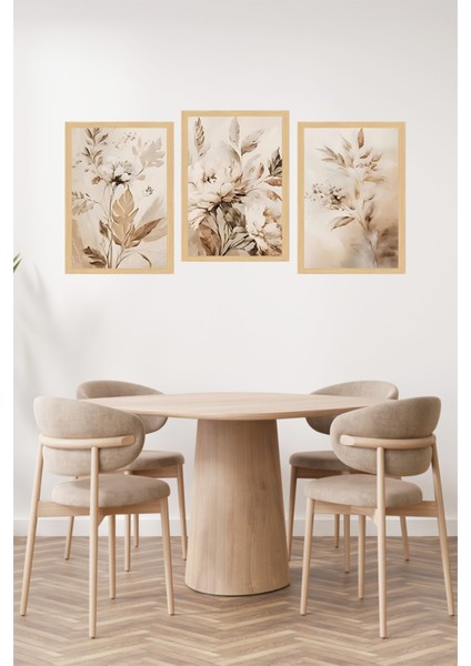 🌿 Bej ve Toprak Tonlarında Suluboya Çiçekler – 3’lü Çerçeve Görünümlü Tablo Seti🌟 CRVS1119 13 x 17 fiyatları