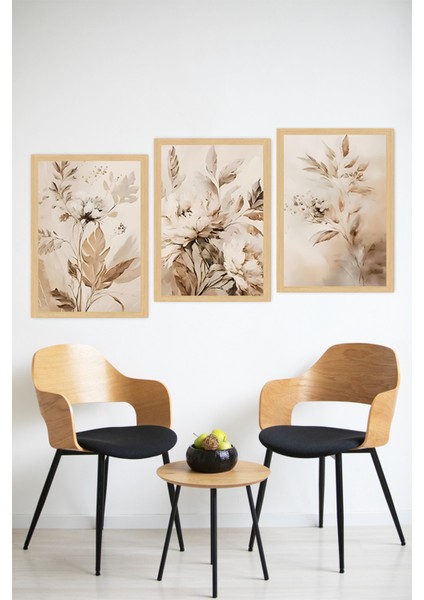 🌿 Bej ve Toprak Tonlarında Suluboya Çiçekler – 3’lü Çerçeve Görünümlü Tablo Seti🌟 CRVS1119 13 x 17 modelleri