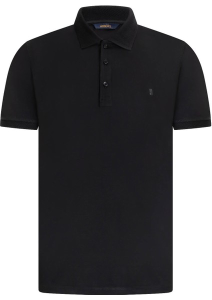 Siyah Regular Fit Polo Yaka Pamuklu Tişört