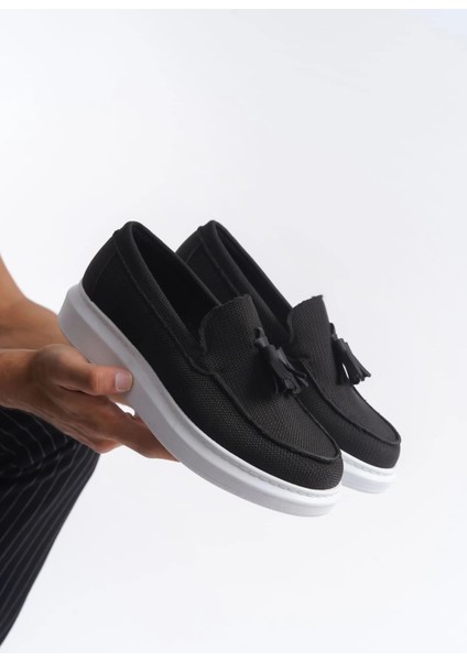 SLW154 Blaze Bağcıksız Püsküllü Keten Erkek Günlük Spor Klasik Ayakkabı Kbt - Siyah fırsatları