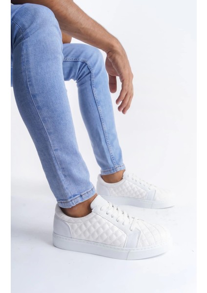 SLW166 Prestige Bağcıklı Cilt Kapitone Desenli Erkek Günlük Sneaker Ayakkabı Cbt - Beyaz fiyatları