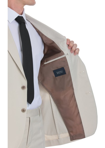 Bej Comfort Fit Mono Yaka Klasik Takım Elbise fiyatları