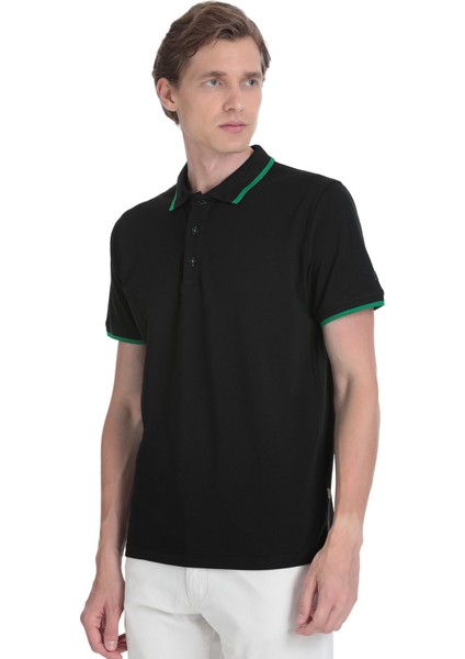 Siyah Regular Fit 100% Pamuk Polo Yaka Rayon Tişört