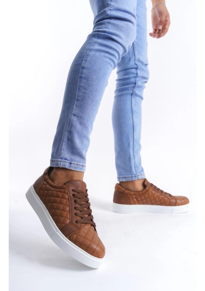 SLW166 Prestige Bağcıklı Cilt Kapitone Desenli Erkek Günlük Sneaker Ayakkabı Cbt - Taba modelleri