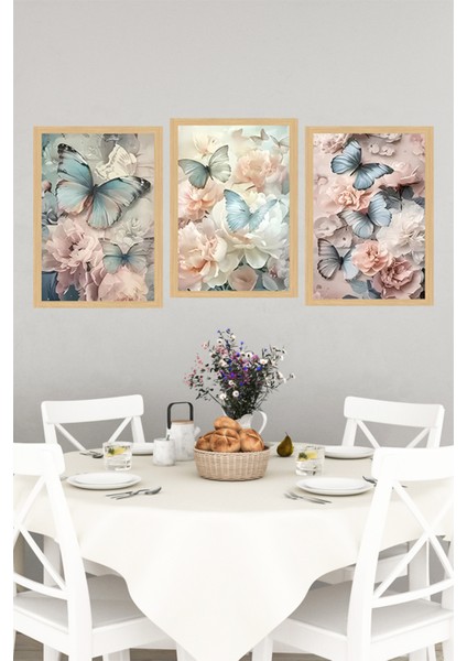 🦋 Kelebek ve Çiçek Temalı Çerçeve Görünümlü 3'lü Tablo Seti🌟 CRVS1117 13 x 17 indirimleri