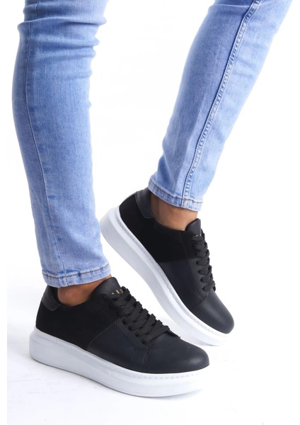 SLW151 Boost Bağcıklı Cilt Süet Erkek Günlük Sneaker Ayakkabı Csbt - Siyah