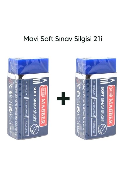 Mavi Sınav Silgisi 2'li Set Yumuşak Soft Iz Bırakmaz 2li Silgi