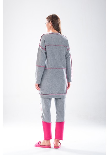 2277_KADIN Tesettür Homewear Eşofman Takım – Bisiklet Yaka Sweat, Dikiş Detaylı, Havuç Fit, Fuşyagri fırsatları