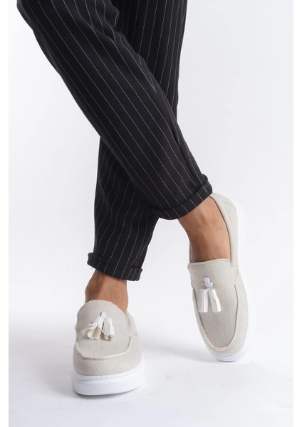 SLW154 Blaze Bağcıksız Püsküllü Keten Erkek Günlük Spor Klasik Ayakkabı Kbt - Beyaz fiyatları