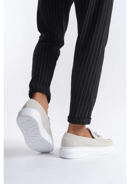 SLW154 Blaze Bağcıksız Püsküllü Keten Erkek Günlük Spor Klasik Ayakkabı Kbt - Beyaz modelleri