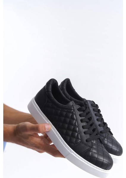 SLW166 Prestige Bağcıklı Cilt Kapitone Desenli Erkek Günlük Sneaker Ayakkabı Cbt - Siyah fırsatları