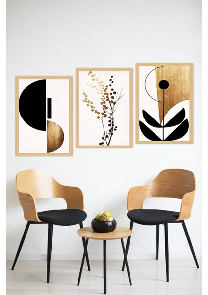 🖼️ Modern Çerçeve Görünümlü 3’lü Tablo Seti – Siyah Altın Geometrik ve Doğal Formlar 🌿✨ CRVS1121 13 x 17 modelleri