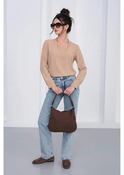 Lagraccio Paris Kadın Grace Zımba Detaylı Süet Omuz Çantası Kahve Süet fiyatları