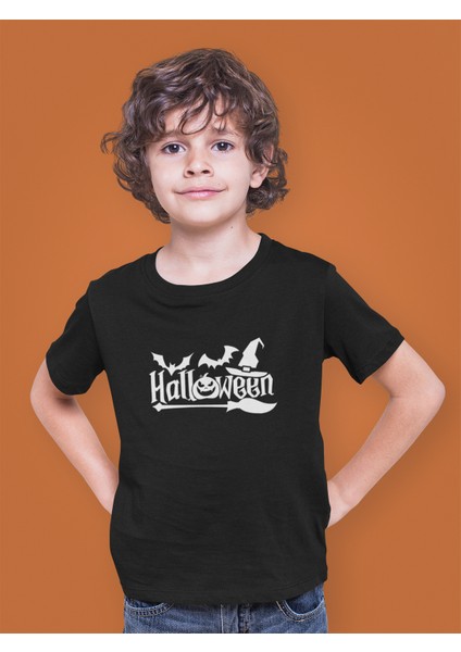 Halloween Yarasa Balkabağı Cadı Şapkası ve Süpürge Çocuk Tişört T-Shirt fiyatları