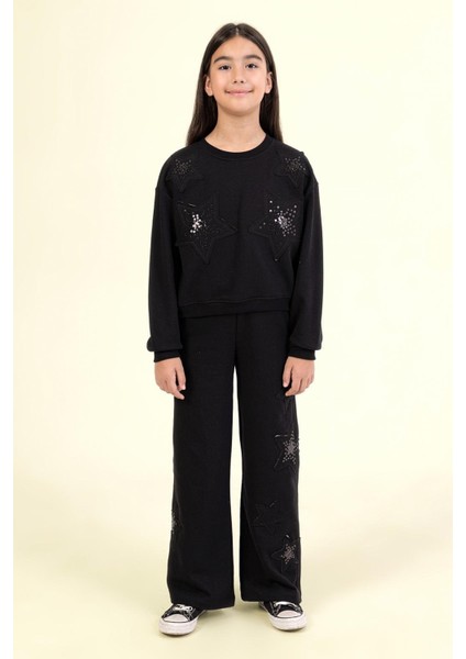 Kız Çocuk Yıldızlı Eşofman Takım 9-14 Yaş Siyah modelleri