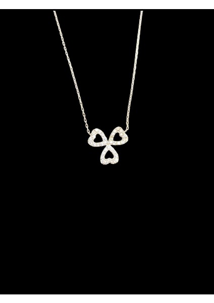 Zirkon Taşlı; Üç Kalp Model, Zarif 925 Ayar Gümüş Kolye