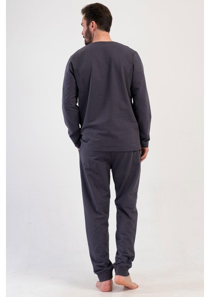 Erkek Füme Renk %100 Pamuk Pijama Takımı – Bisiklet Yaka, Uzun Kol, Lastikli Paça C3T0N0114 fırsatları