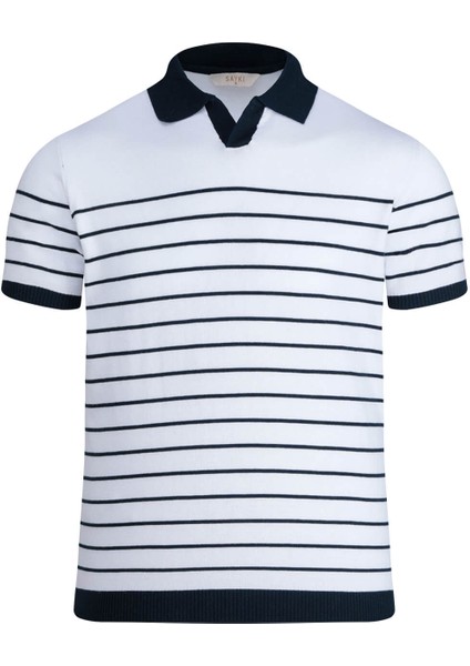 Beyaz Regular Fit Apaş Yaka Pamuklu Tişört